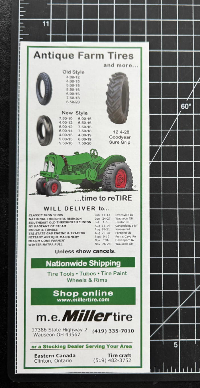 Antique Farm Tires M. E. Miller Tire Wauseon OH Green Tractor Print Ad 2021