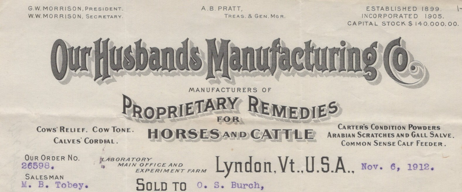 Agriculture Husbands MFG Horses Cattle Engraved Logo Paper Invoice A12D