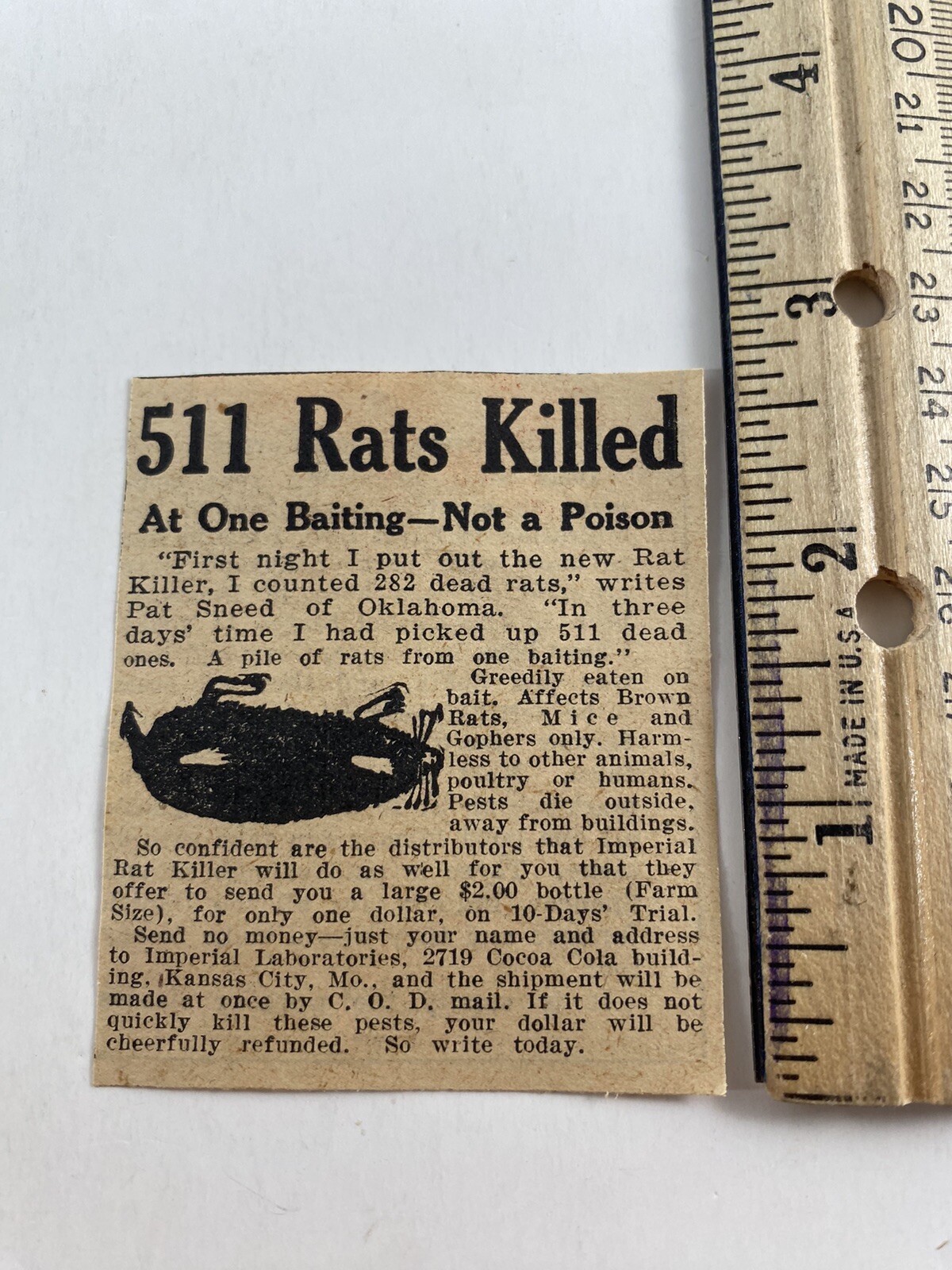 1927 Imperial Rat Killer Vintage Magazine Print Ad Farm Pests Coca-Cola Building