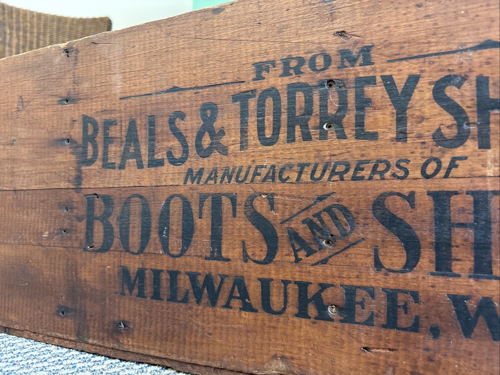 XL Antique Wooden Crate Beals & Torrey Shoe Co. Milwaukee Wisconsin Boot Box