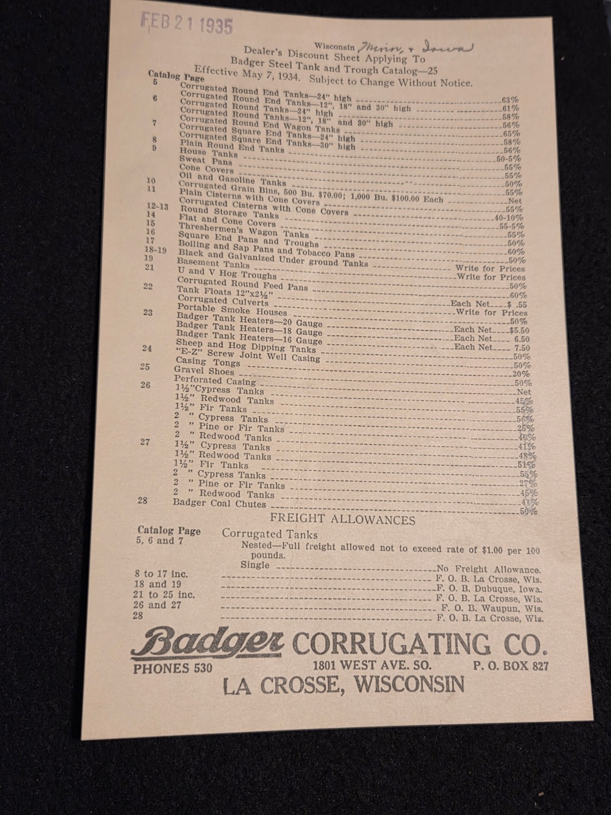 1935 Badger Corrugating Co. Steel Tanks & Troughs Catalog Threshing Wagon
