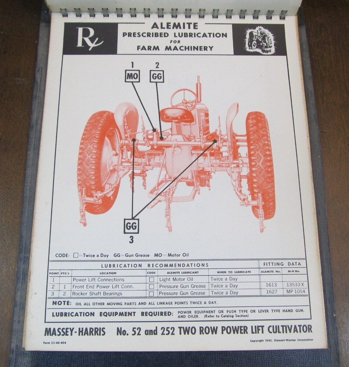 Vintage Book Alemite Prescribed Lubrication For Farm Machinery 1945 Guide