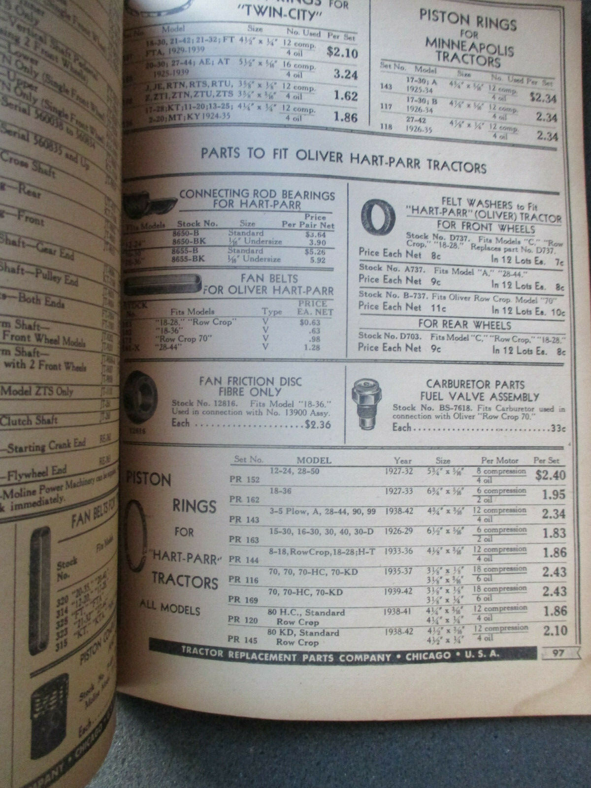 ORIGINAL 1947 TRACTOR REPLACEMENT PARTS CO. TRACTORS, COMBINES & FARM MACHINERY