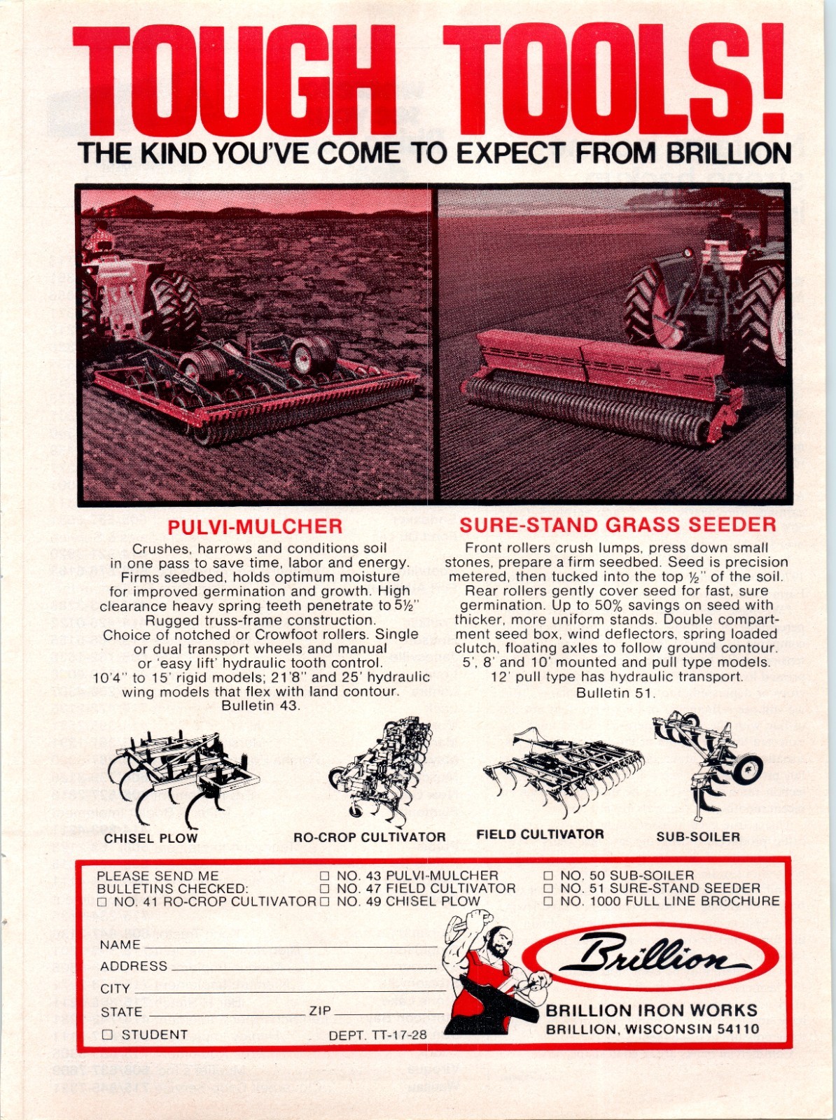 1976 Brillion Pulvi-Mulcher Sure-Stand Grass Seeder 70&rsquo;s Vintage Print Ad