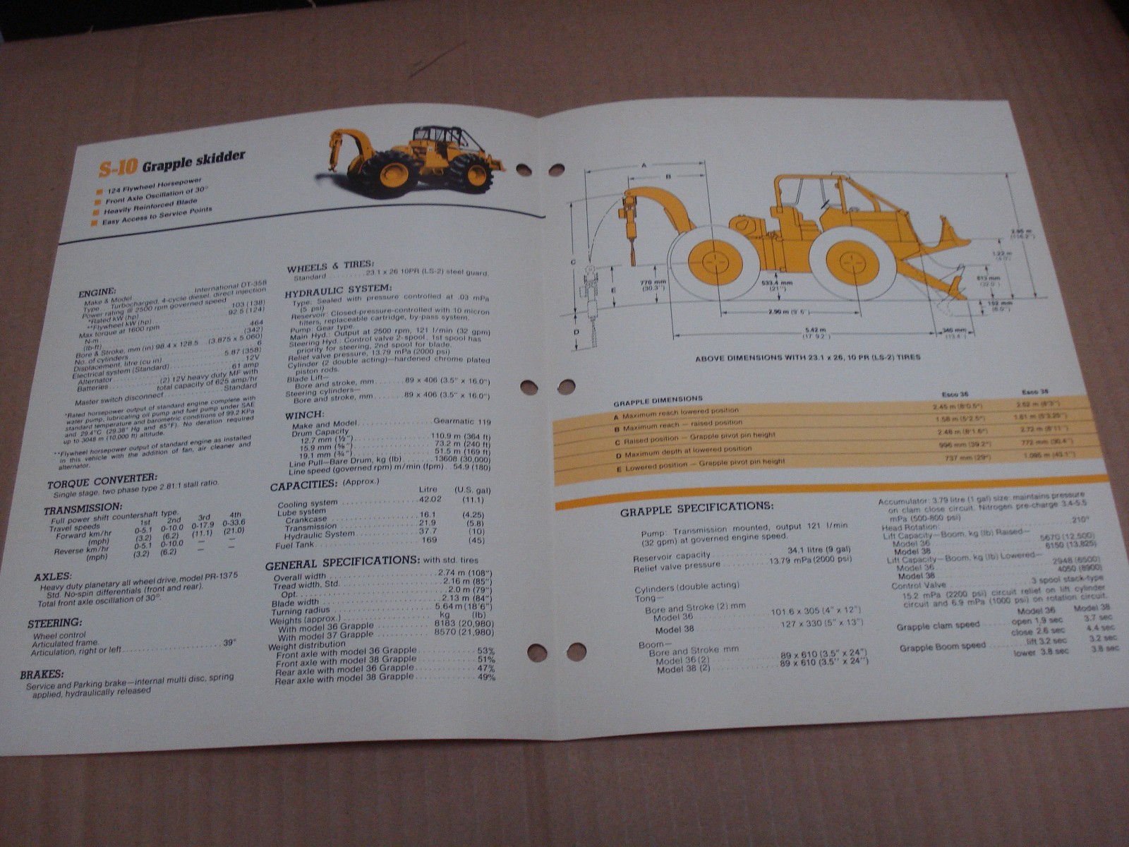 International S-10 Grapple Skidder Specifications Brochure 1979