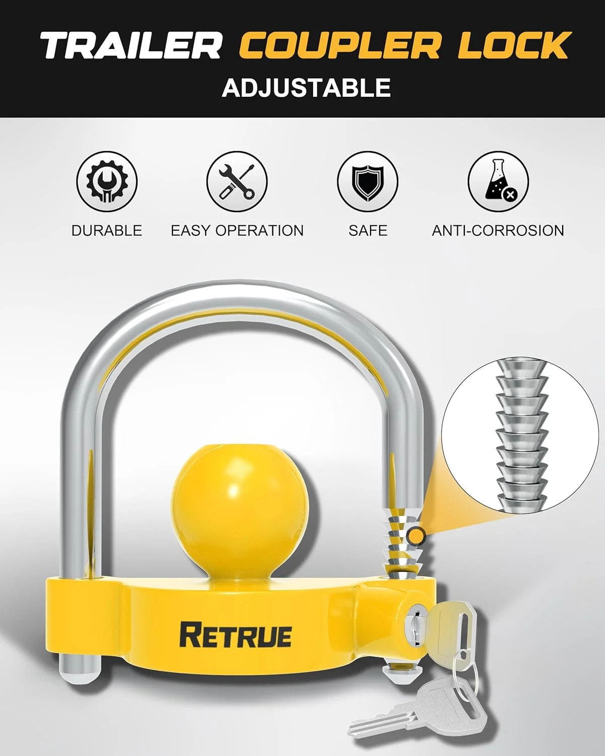 RETRUE Universal Coupler Lock Trailer Locks Ball Hitch Trailer Hitch Lock Adjust