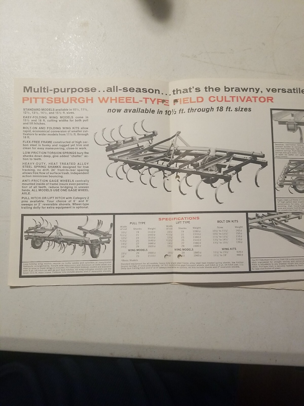 1970 PITTSBURGH FORGINGS CO. WHEEL TYPE FIELD CULTIVATOR BROCHURE & PRICE LIST