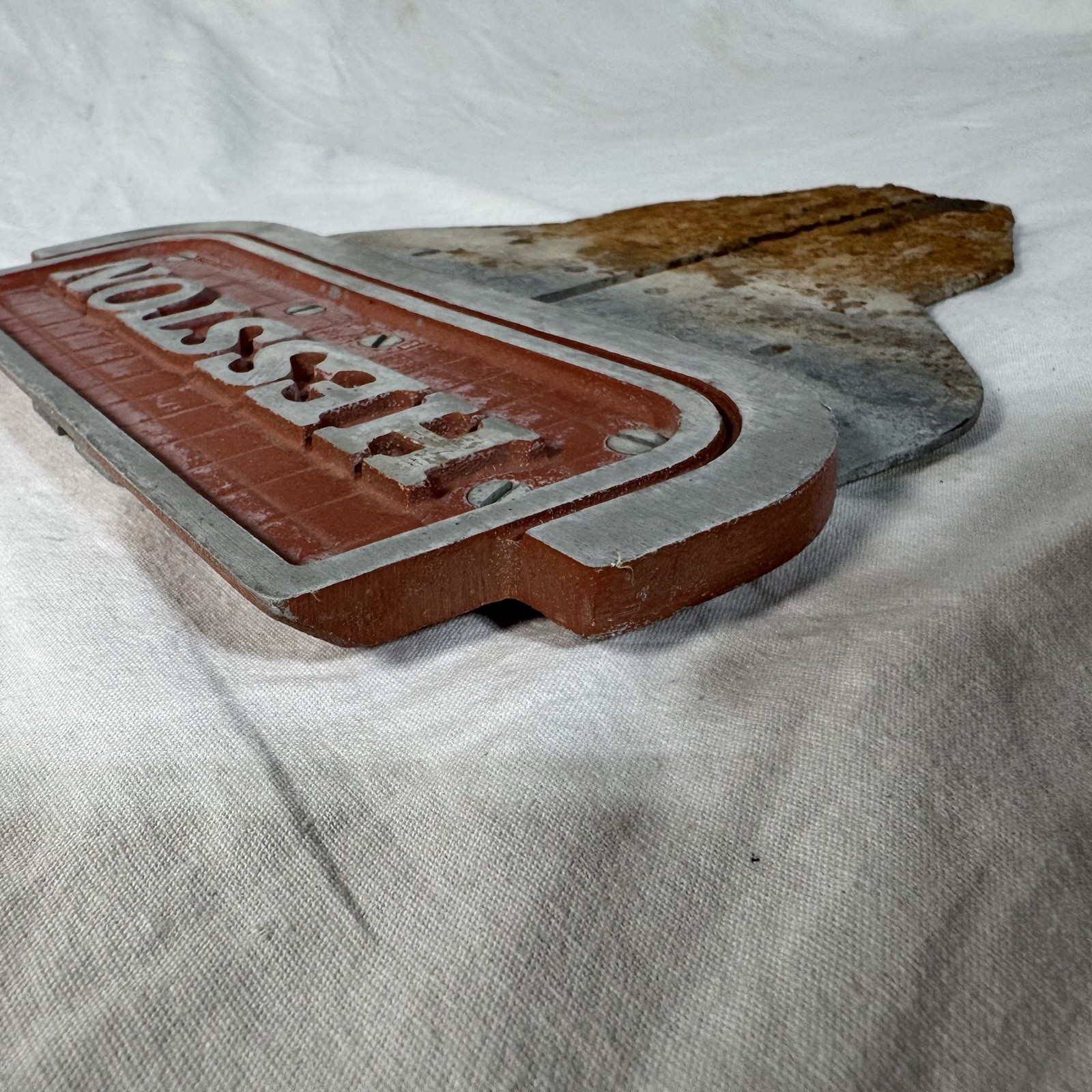 Hesston Cast Aluminum Implement Logo Farm Equipment Sign Boot Scraper 11”x9.5”