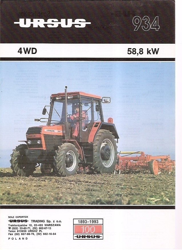 Farm Tractor Brochure – Ursus – 934 – 1992 (Poland) (FB210)