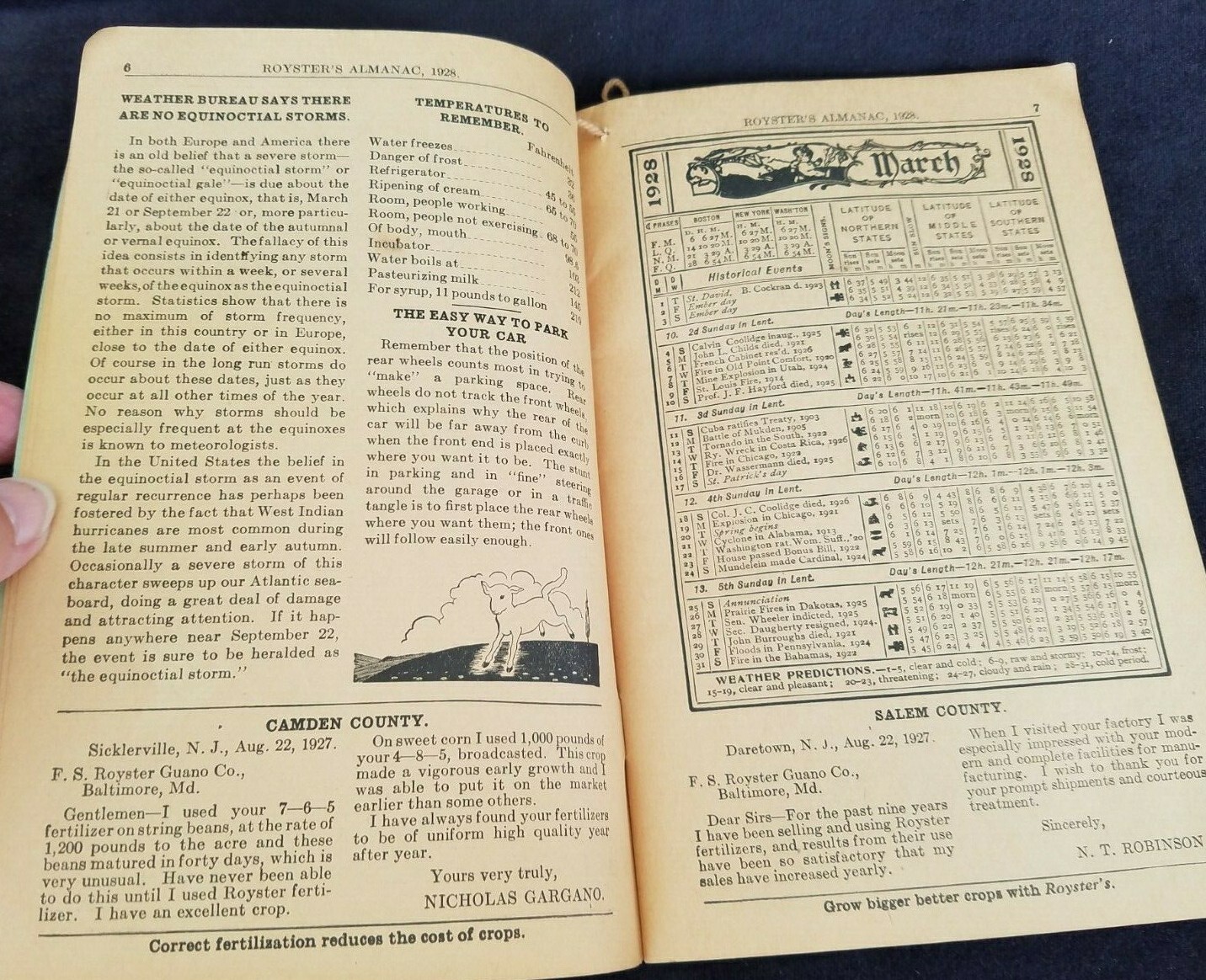 1928 Royster&rsquo;s Almanac FS Royster Guano Baltimore Farm Fertilizer Mine Bartow FL
