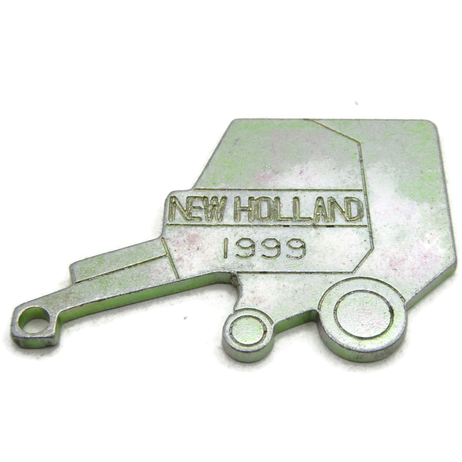 Vintage 1999 New Holland Combine Harvester Keychain Fob Metal Promo Farm Tag