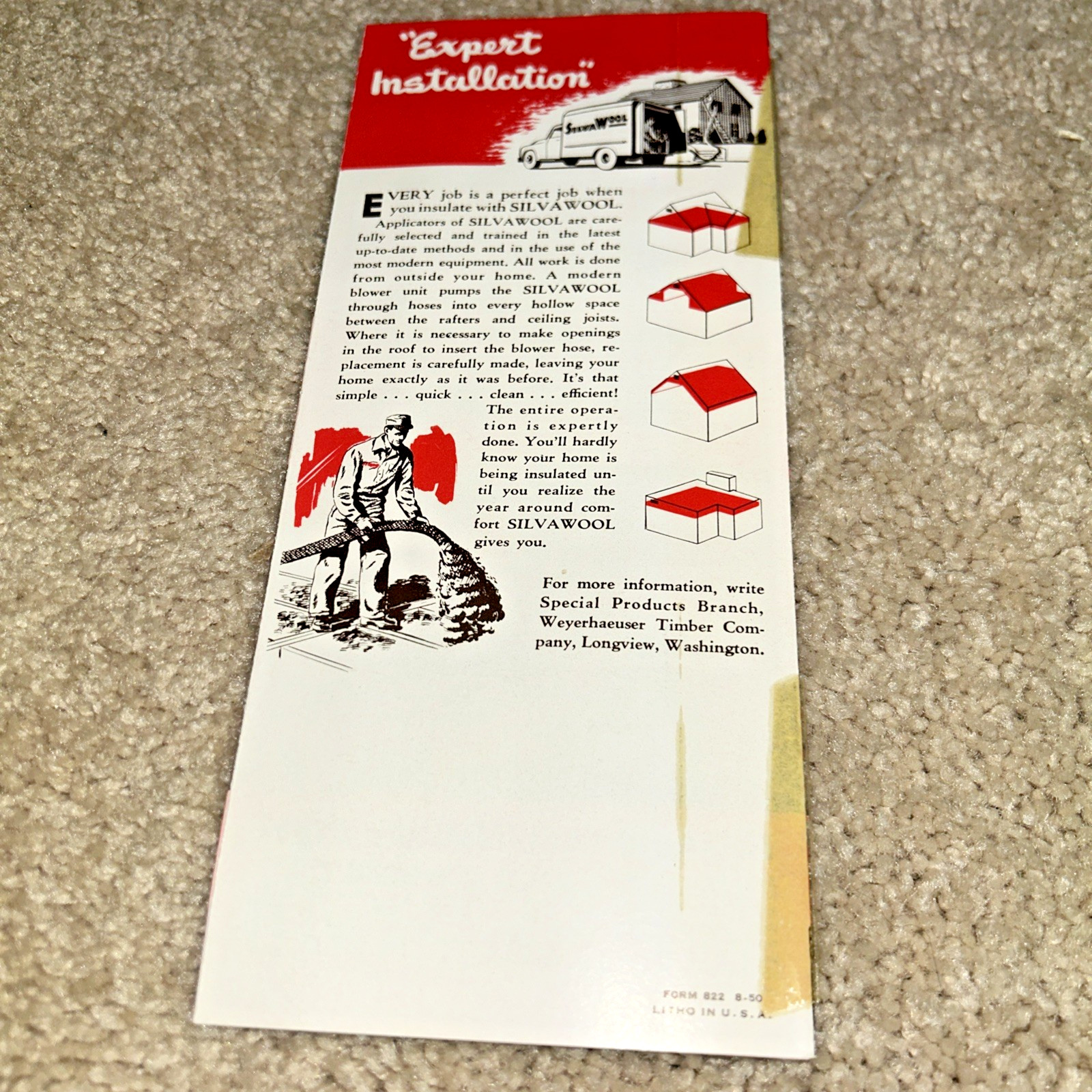 1950s Vintage WEYERHAEUSER DEVELOPMENT – SILVAWOOL HOME INSULATION Brochure