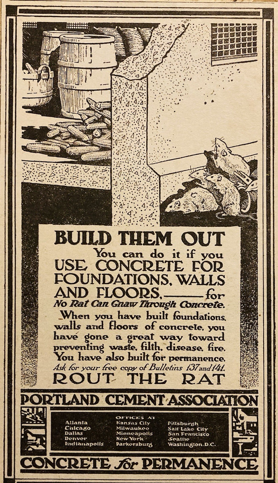 1918 AD.(XH85)~PORTLAND CEMENT ASSOCIATION, CONCRETE WALL, FLOOR FARM BUILDINGS
