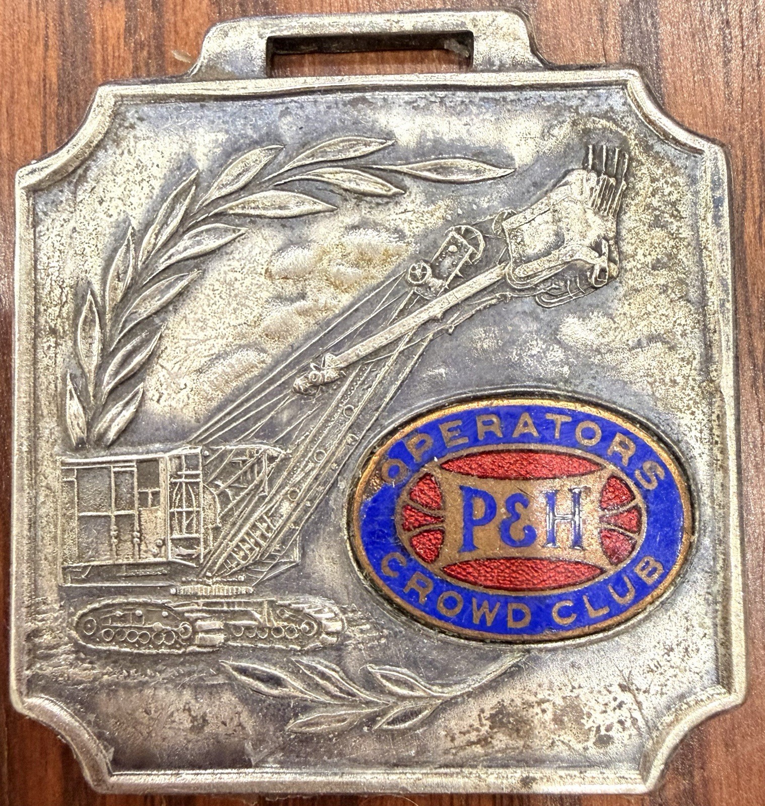 Vintage P&H Operator’s Crowd Club Watch Fob Pendant Crane Enamel Advertising
