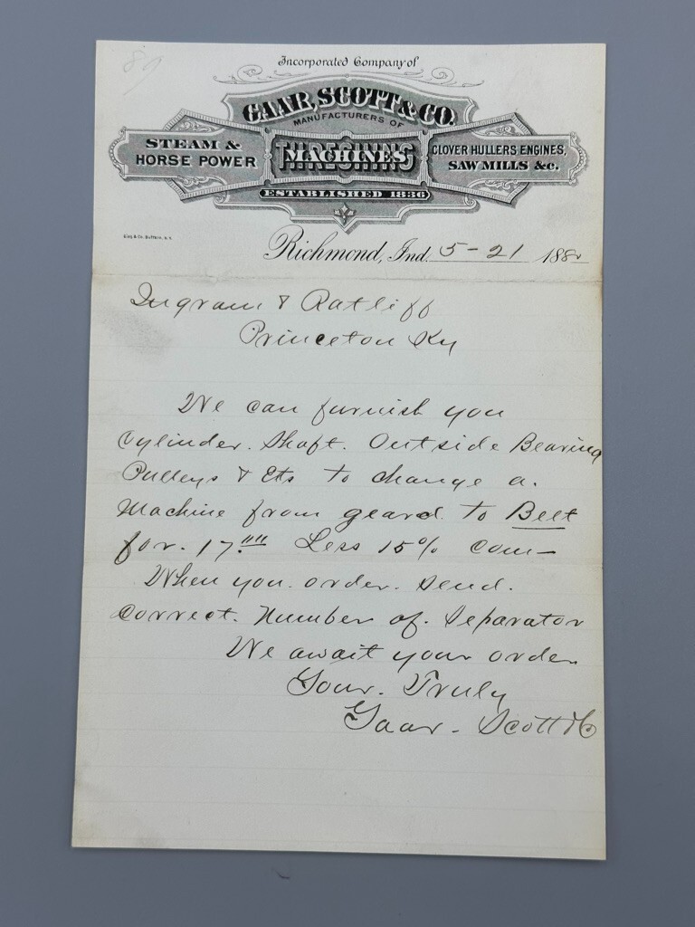 1880 GAAR SCOTT Co THRESHING Advertising FARM Postal Cover Antique RICHMOND IN