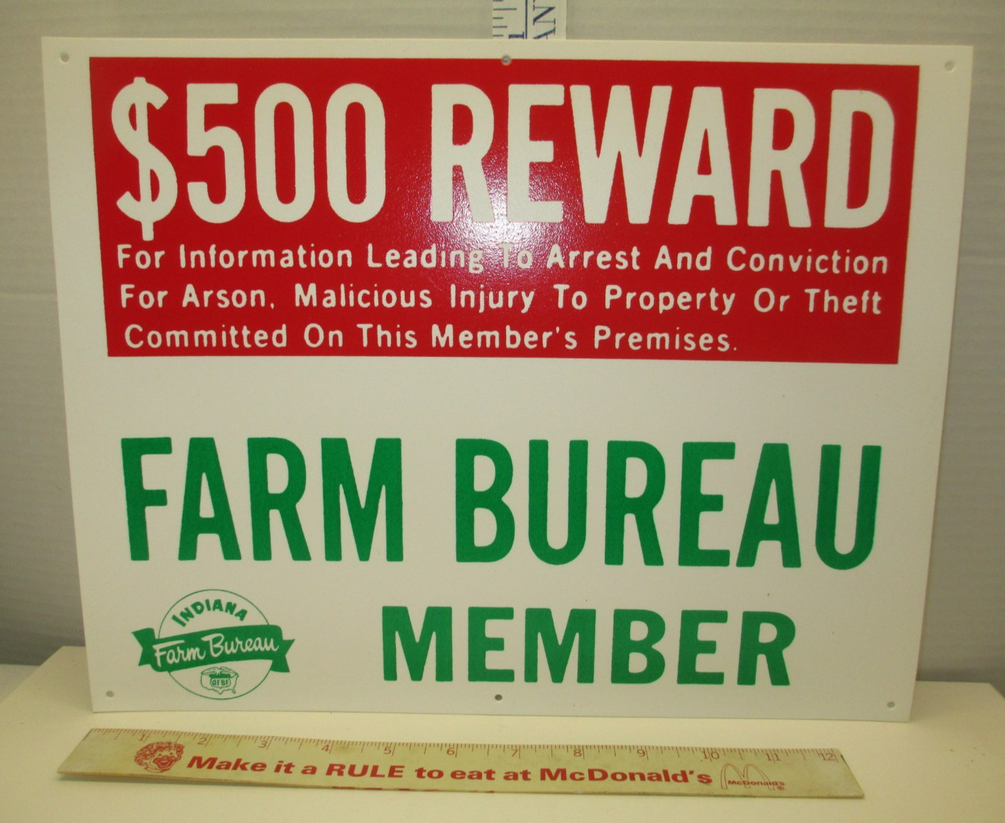 Indiana Farm Bureau Member Sign $500 Fine Plastic