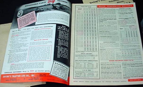 1940 Irving&rsquo;s Tractor Lug Co Replacement New & Used Parts Catalog WW2 Era