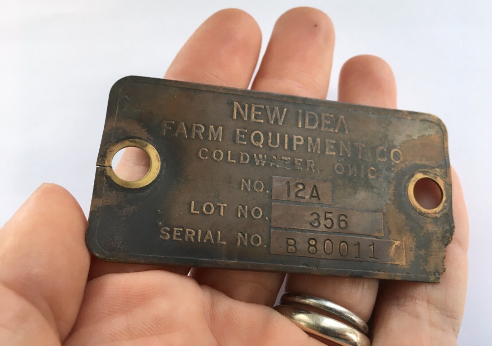 Vtg Metal New Idea Small Sign Badge Coldwater Ohio Tractor Implement Sign Plaque