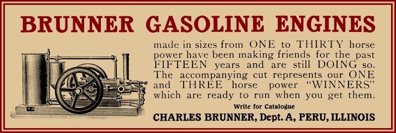 1908 Charles Brunner Gasoline Engines of Peru, Illinois New Metal Sign: 6×18&Prime;