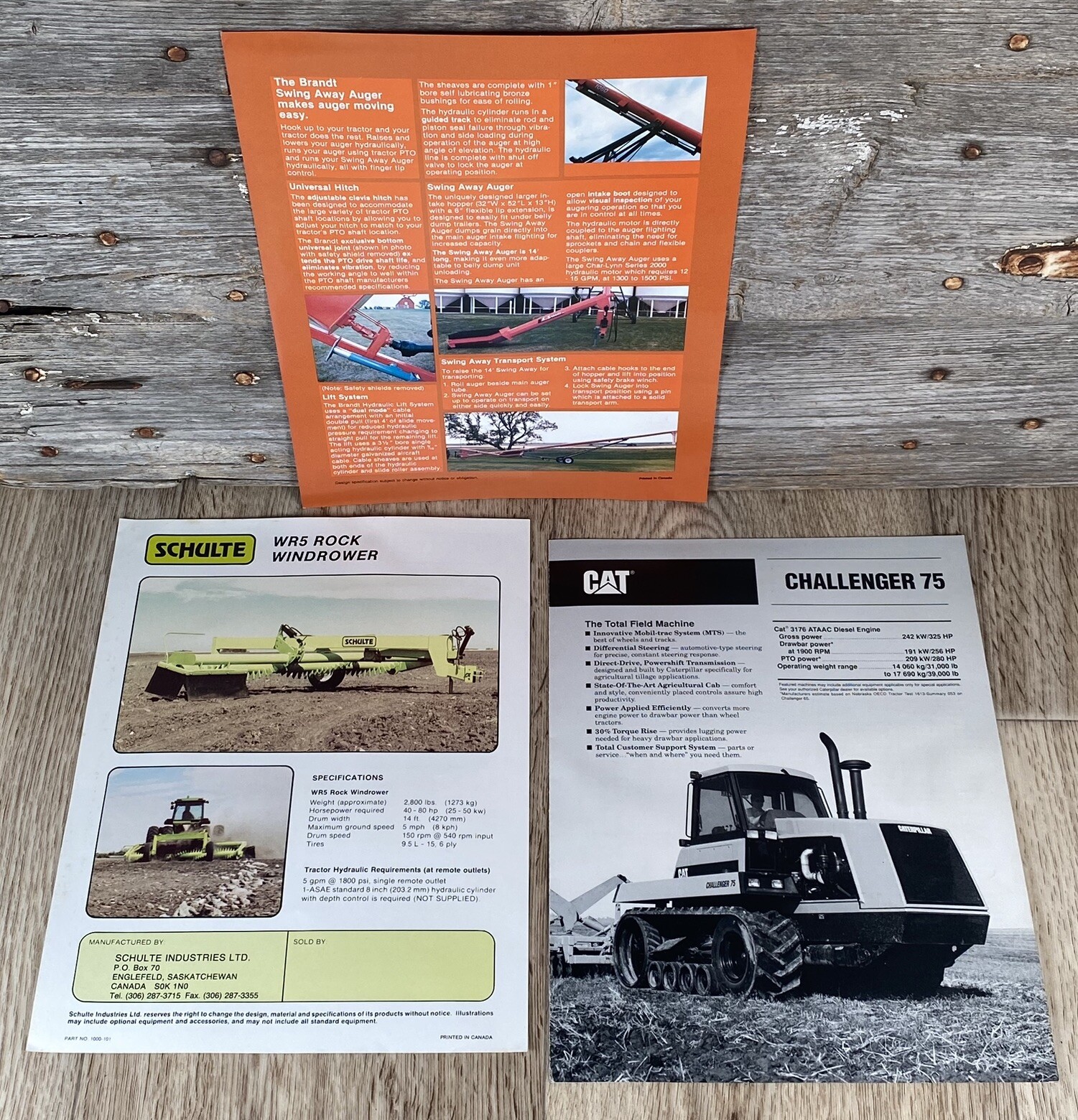 3 Vintage Farm Sales Brochures Cat Challenger 75, Schulte, Brandt Ltd.
