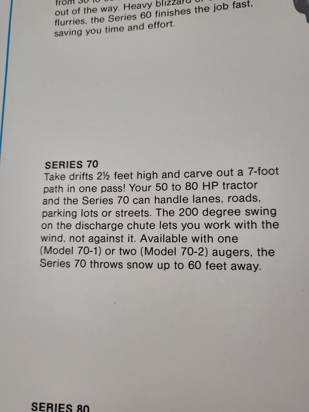 Original ARPS Series 60 70 80 Snowblowers Sales BROCHURE Tractor Rear Mount PTO