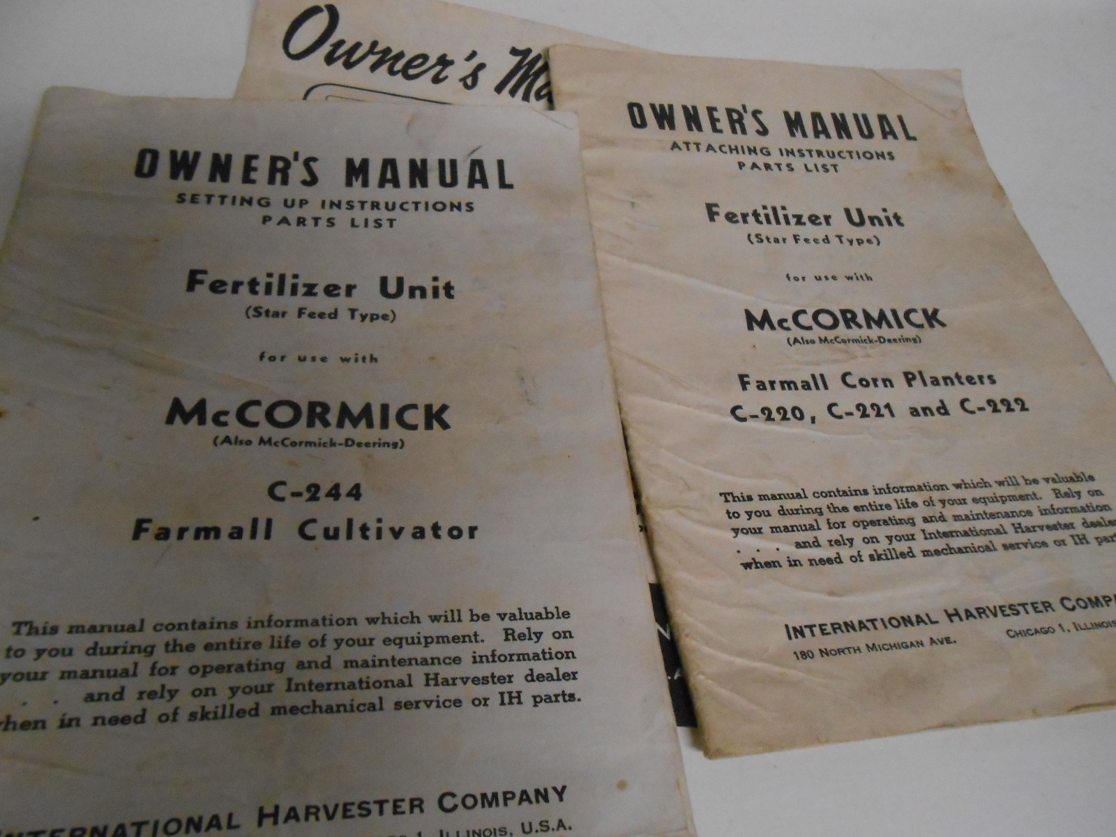 IH McCormick-Deering Corn Cotton Cultivator Mower Tractor planter Owners Manual