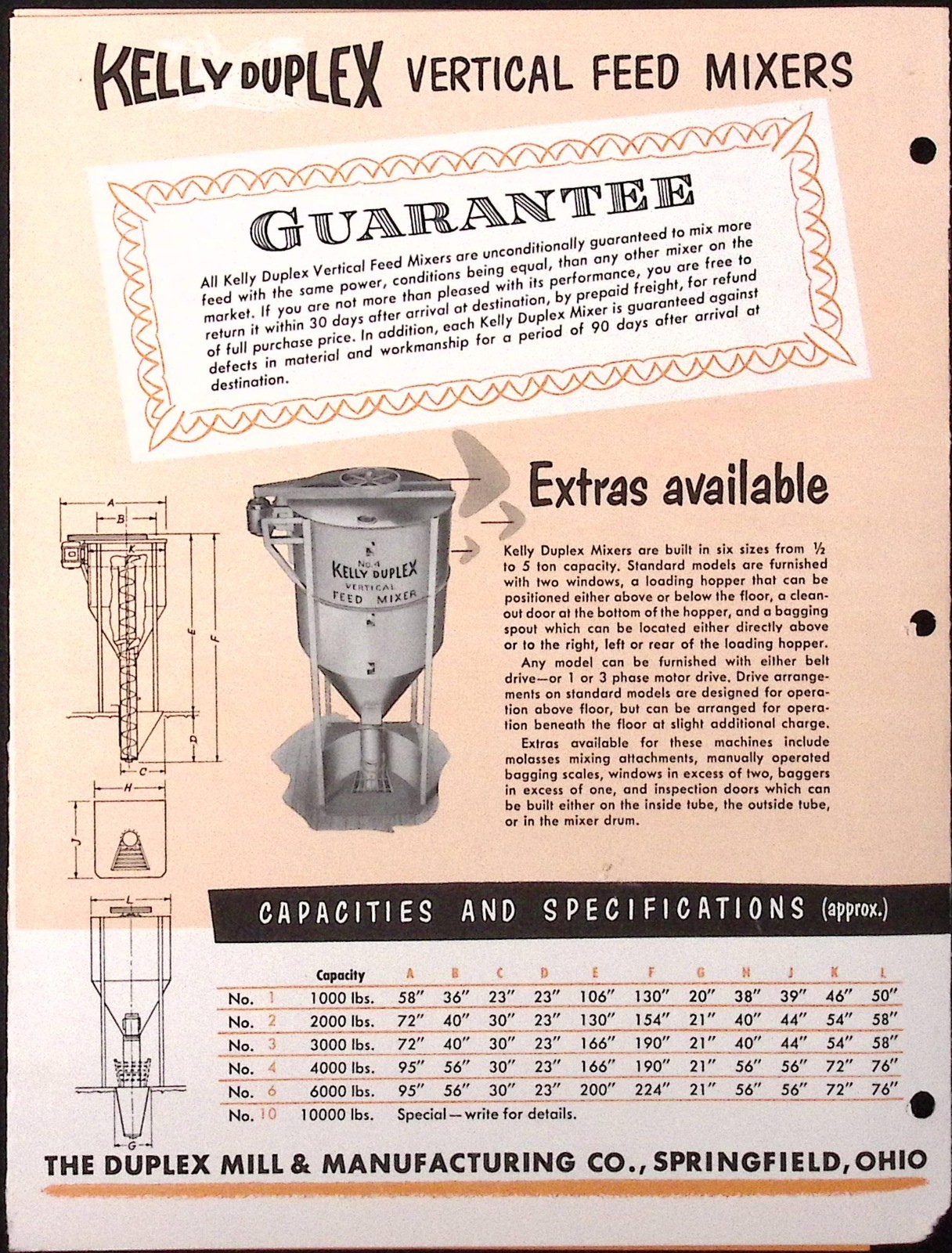 1954 Kelly Duplex Vertical Feed Mixer Brochure Duplex Mill Mfg Co Springfield OH