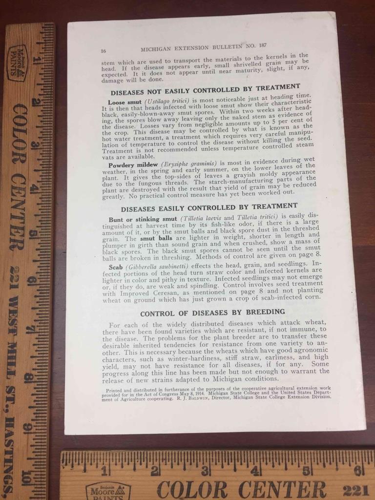 Vintage 1937 MSU Michigan State College Winter Wheat Culture in Michigan 16 pgs