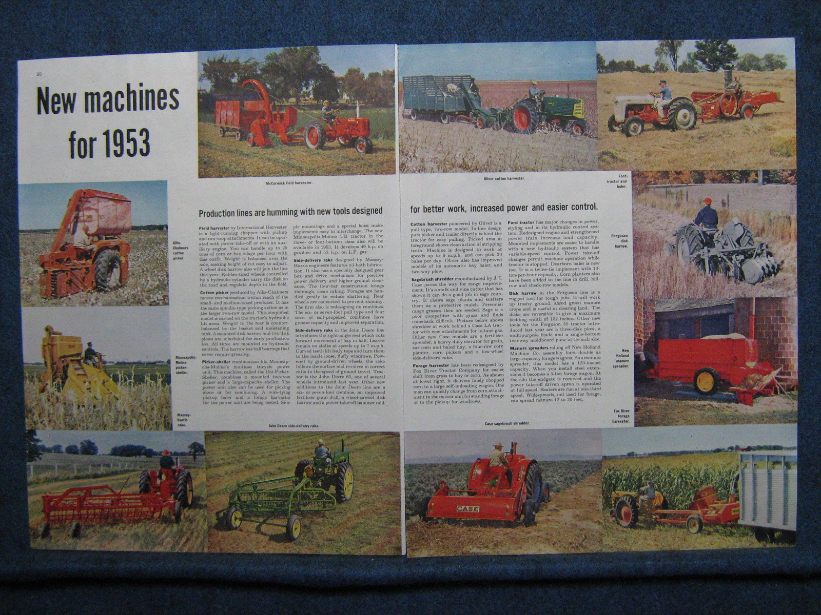1953 NEW FARM MACHINES Shown – 2 Mag Pgs – 11 Neat Colorful Pictures