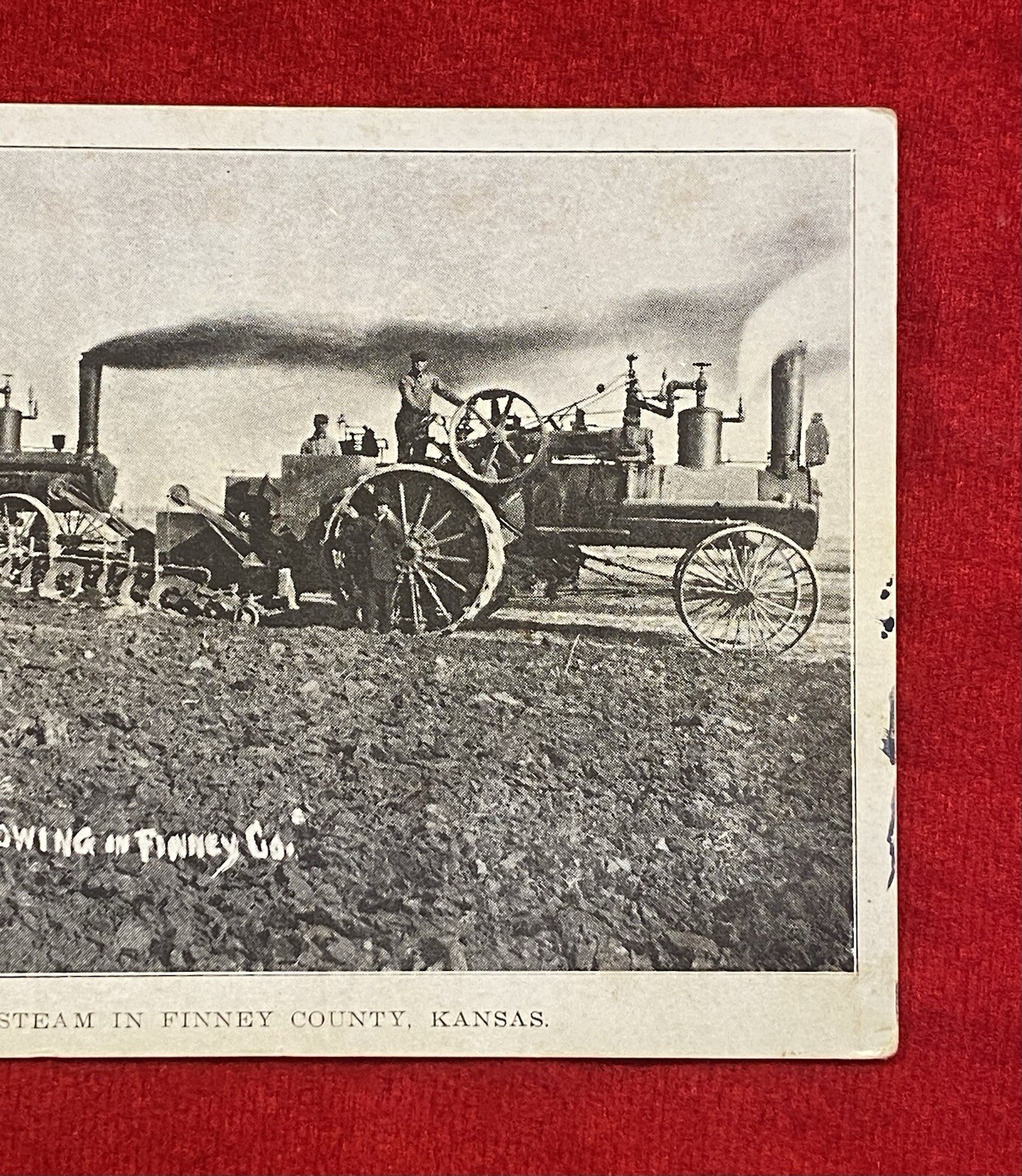 1912 « PLOWING BY STEAM IN FINNEY COUNTY-KANSAS » {STEAM TRACTOR ENGINE} POSTCARD!