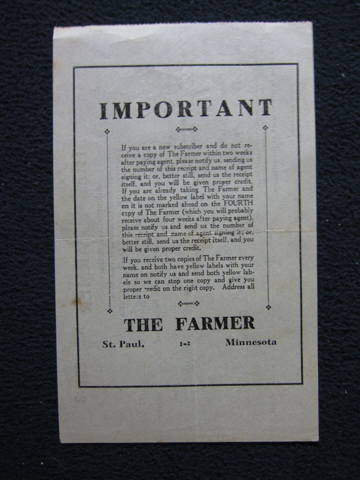 1922 The Farmer Journal of Agriculture Subscription Receipt (and Farmer&rsquo;s Wife)