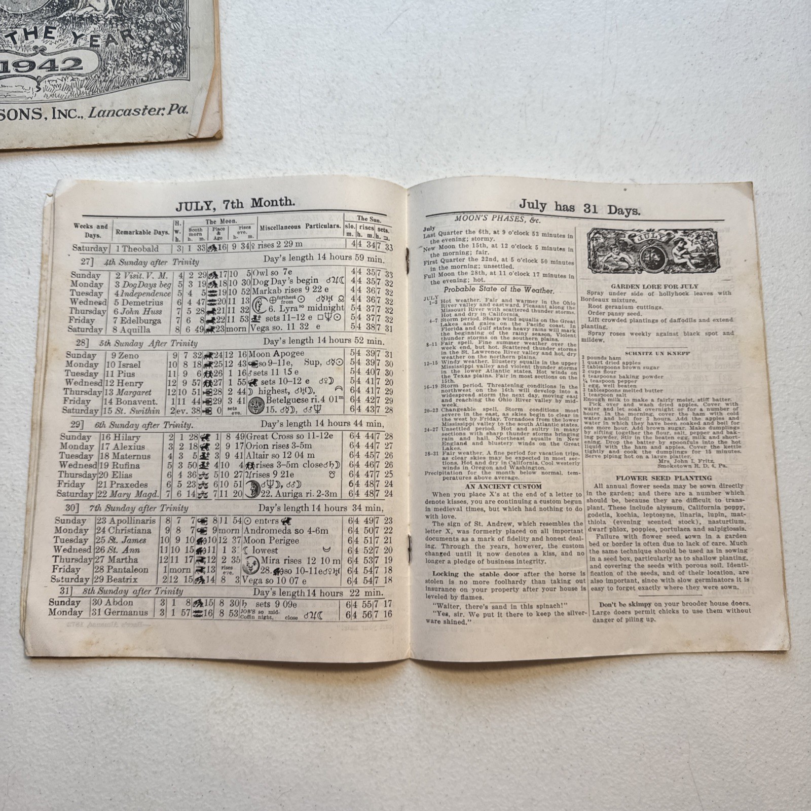 Vintage 1942 & 1950 John Baer’s Sons Agricultural Almanac Lancaster, PA