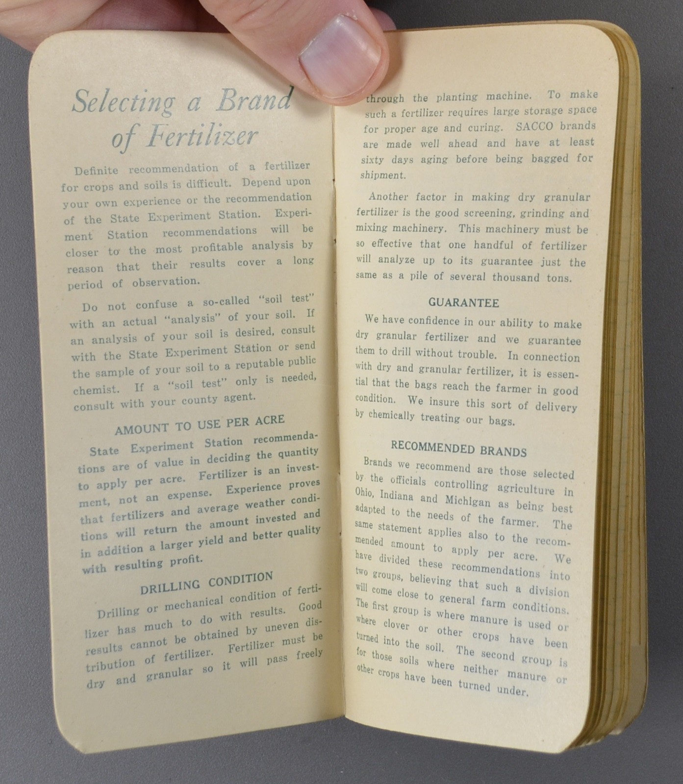 c1930s SMITHS SACCO FERTILIZERS Indiana & Ohio Booklet & Memo Pad
