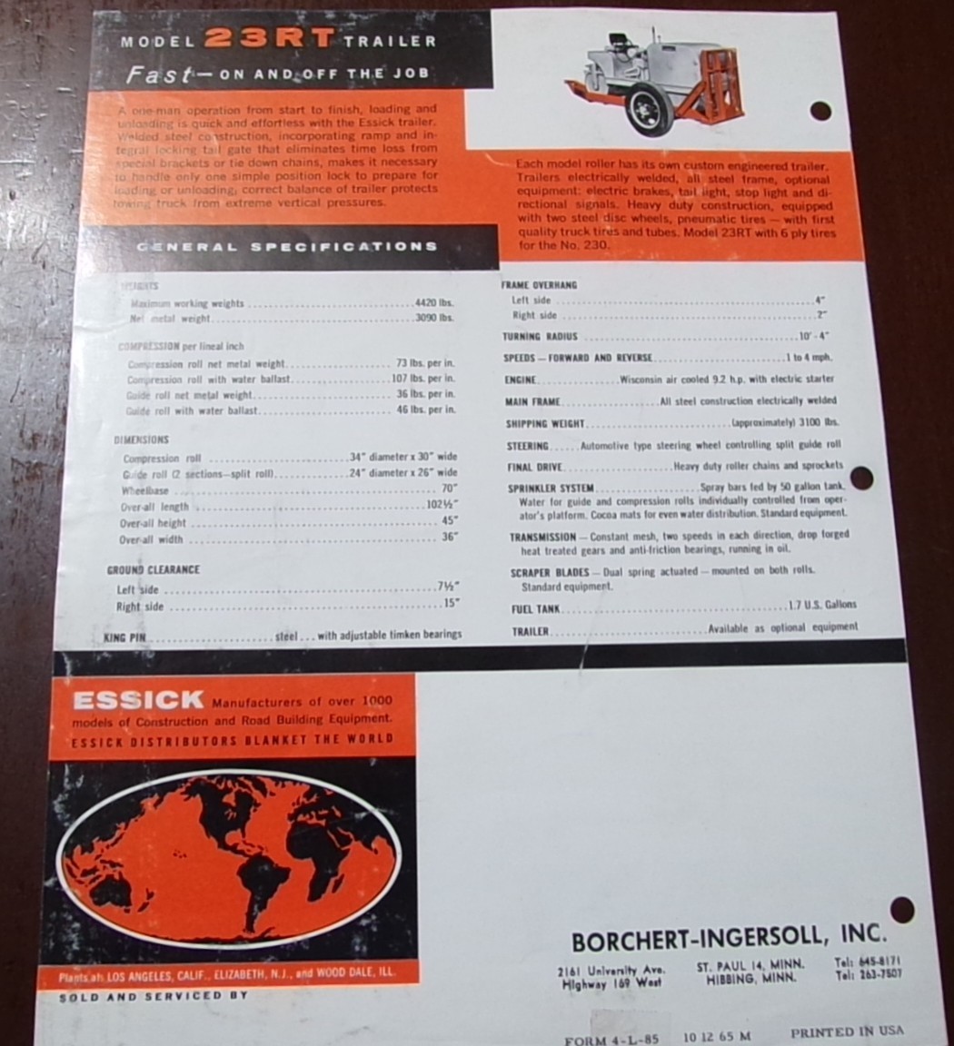 Essick Roller, Pumps Sales/Specifications Brochures 5 items, 1960-1965
