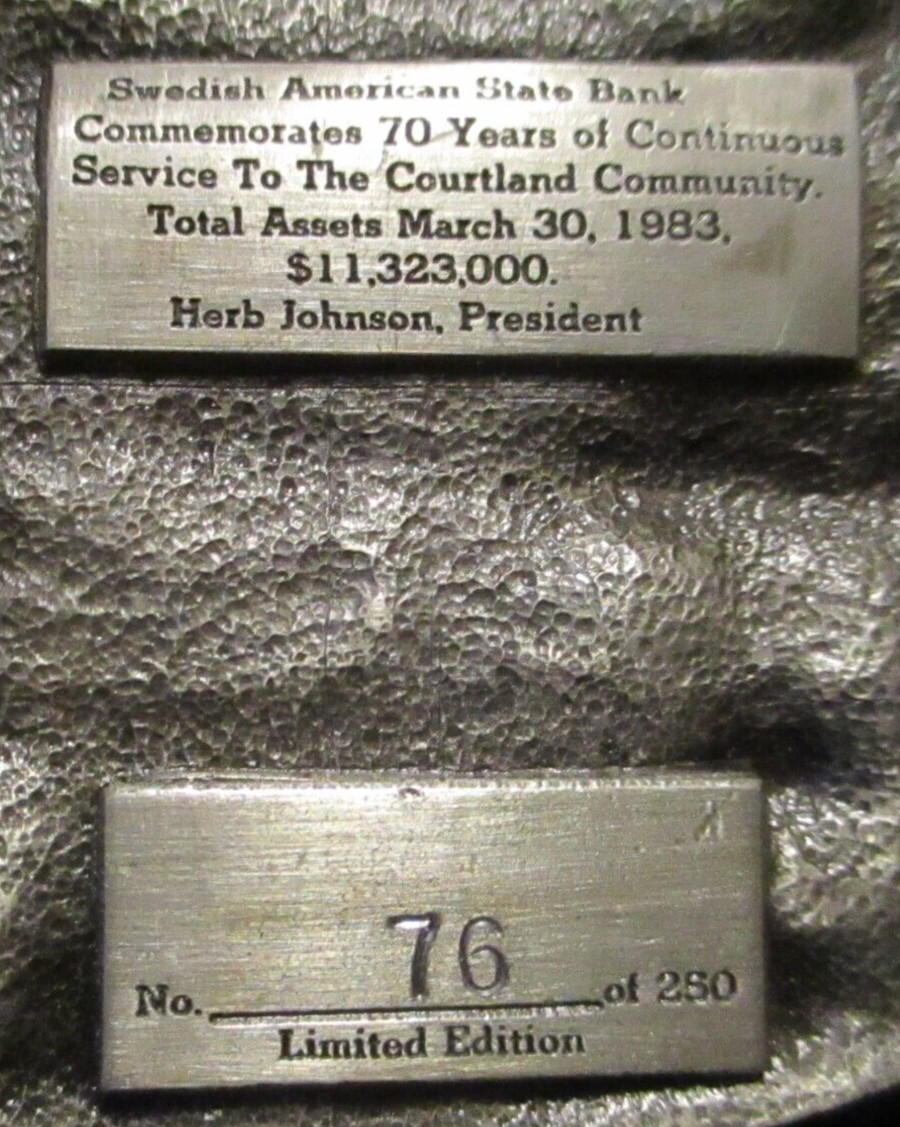 1983 Swedish American State Bank 70th Anniversary Belt Buckle Farm Combine Cow