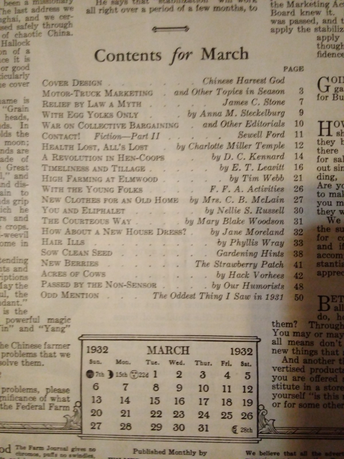 Vtg Natl Farm Journal Mag Mar 1932 Chicken Hen Egg Lay Coop Ephemera Agriculture