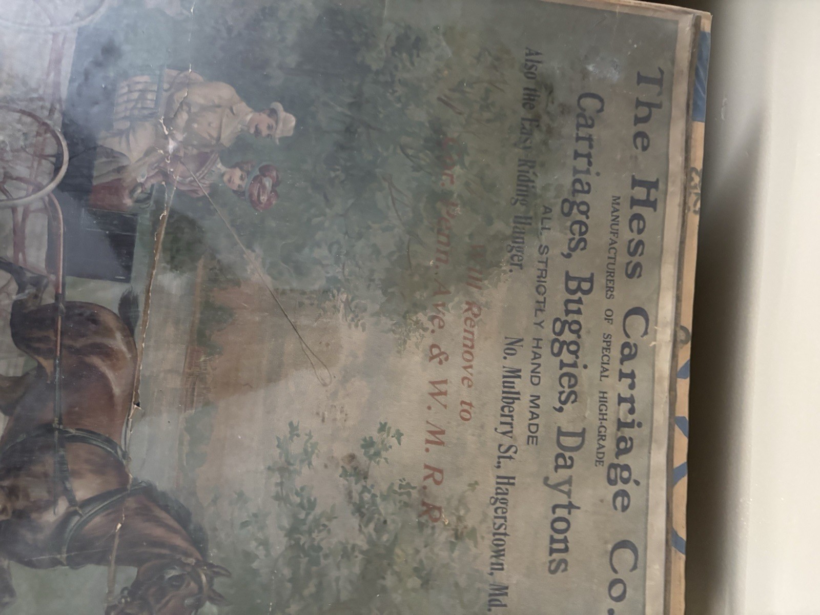 The Hess Carriage Co. Vintage Advertisement Sign Carriages Missing Calendar Part