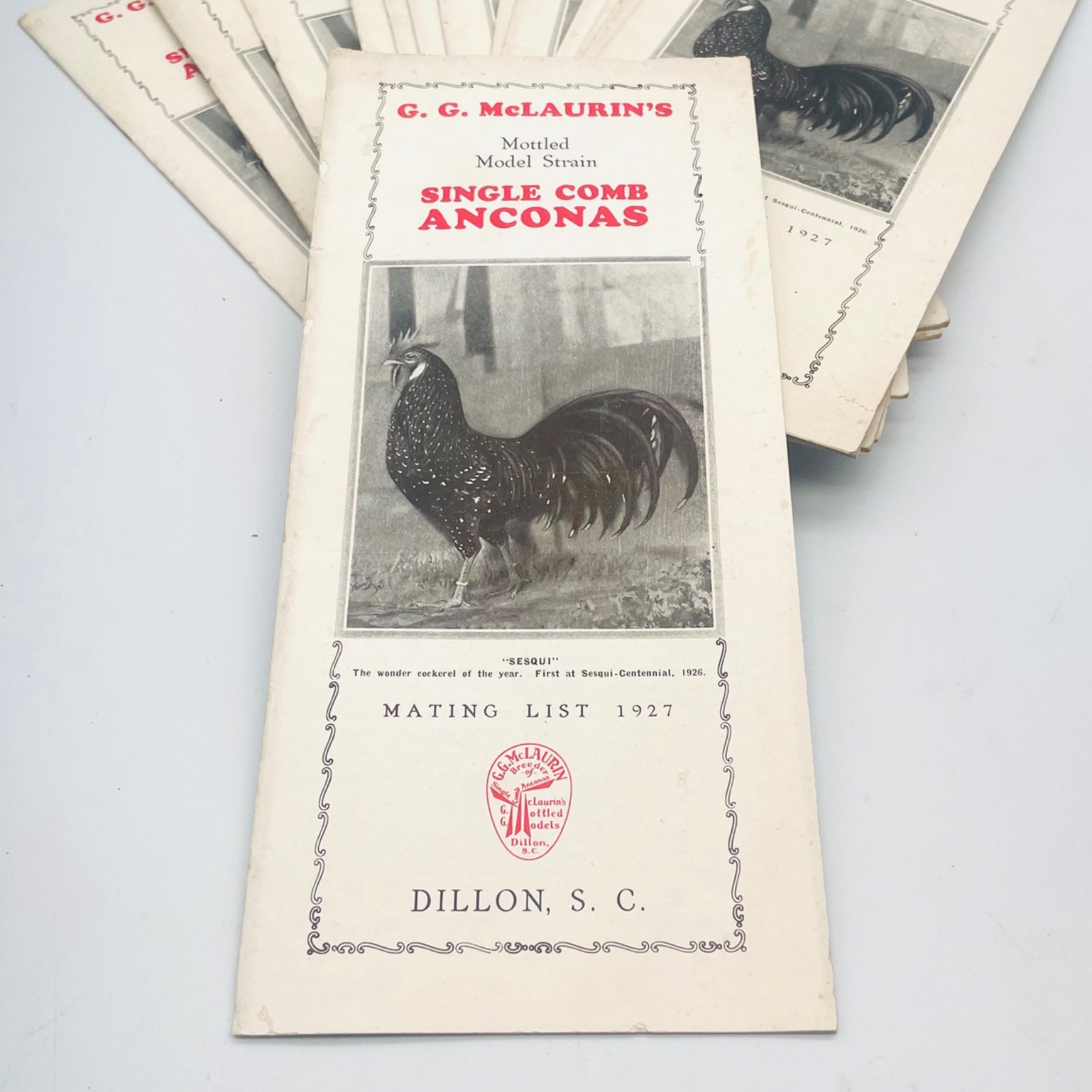 1927 G.G. McLaurin Single Comb Anconas Poultry Catalog Dillon SC Chickens