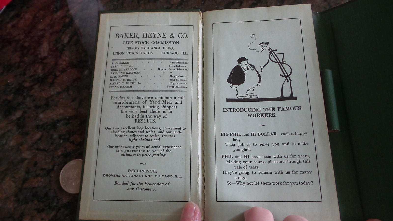 1929 Pocket Memo BAKER,HEYNE & CO., LOVE STOCK COMMISSION MERCHANTS Union SY