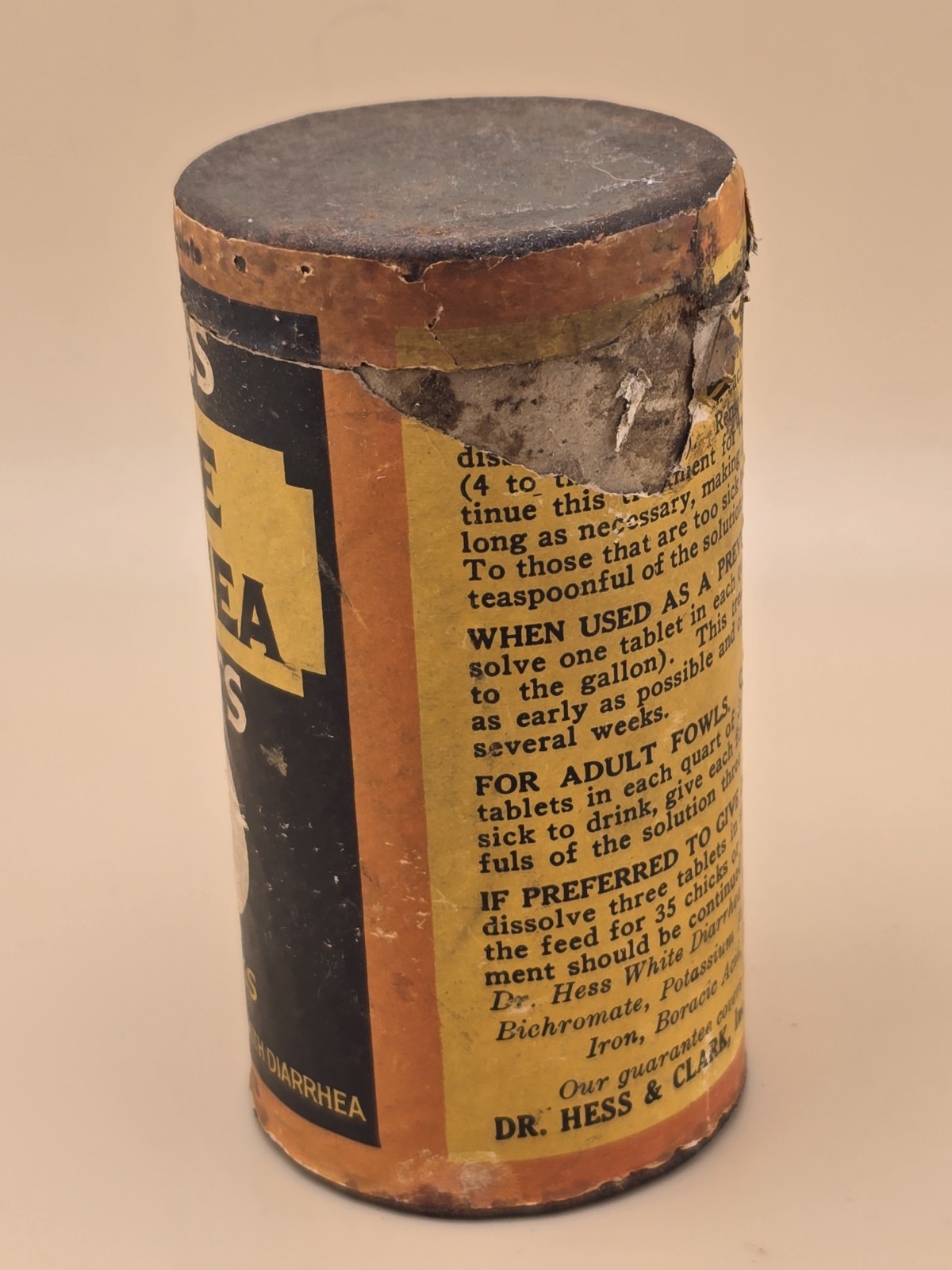 Antique Dr. Hess White Diarrhea Chicks 50 Cts Full Can Farm Medicine