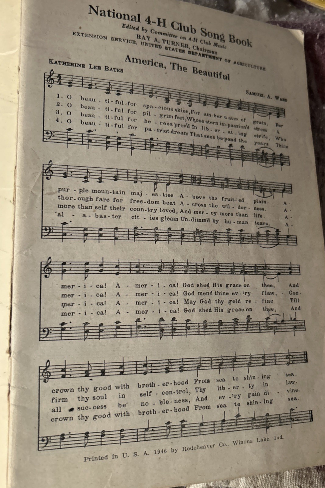 Vintage National 4-H Club National Song Book Copyright 1938
