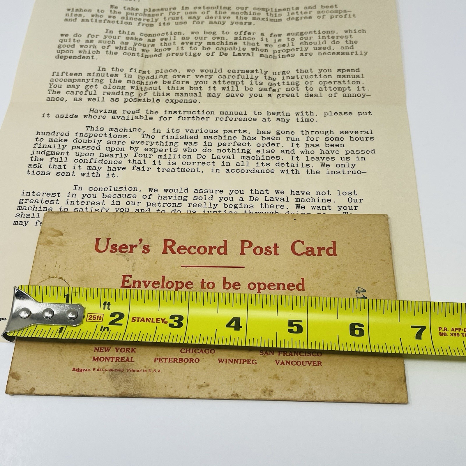 1940 The De Laval Separator Users Owners Letter Envelope