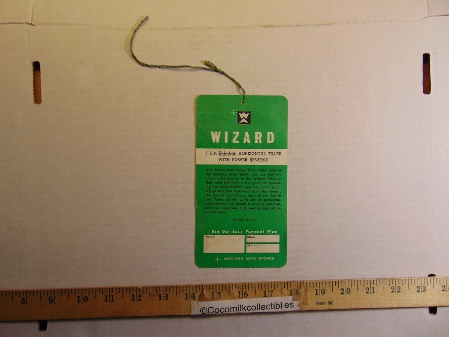Vintage Western Auto Stores Wizard 5 HP Horizontal Tiller Blank Sales Tag