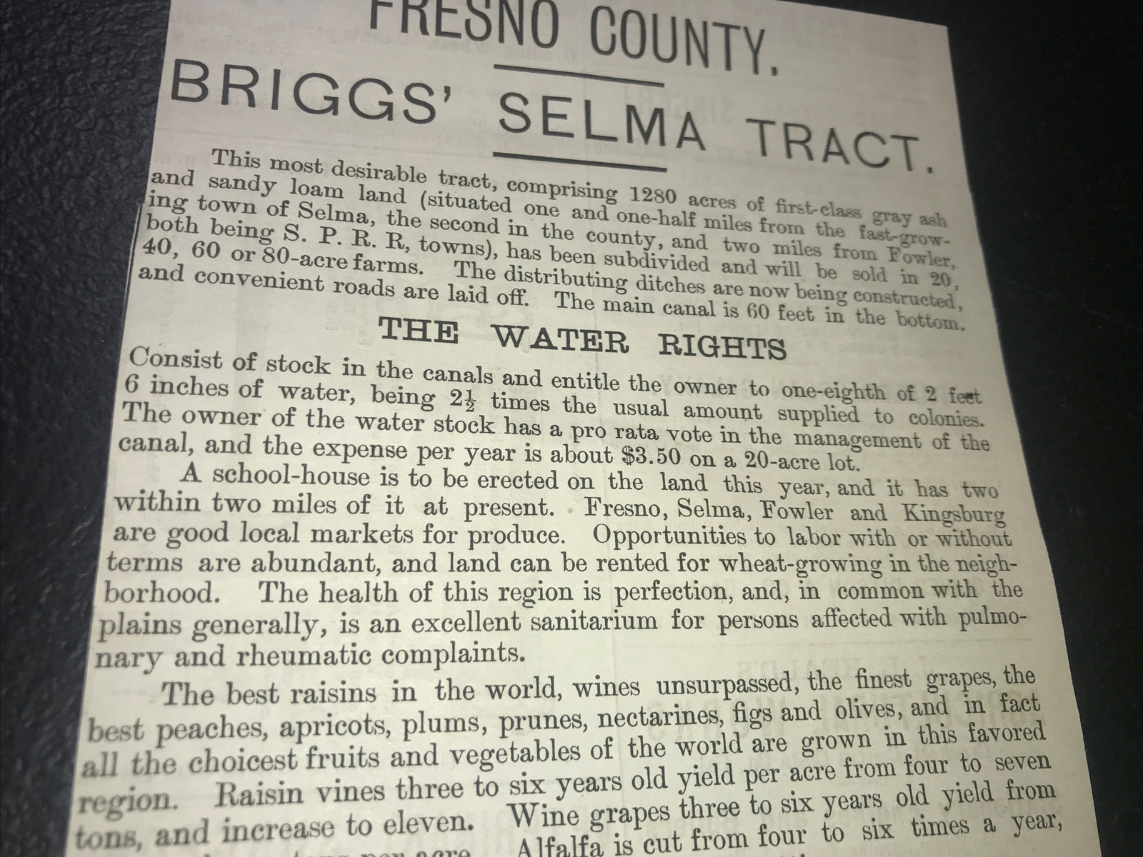 1886 Fresno Co. Briggs Farm Land Advertising Engraving – Selma – California