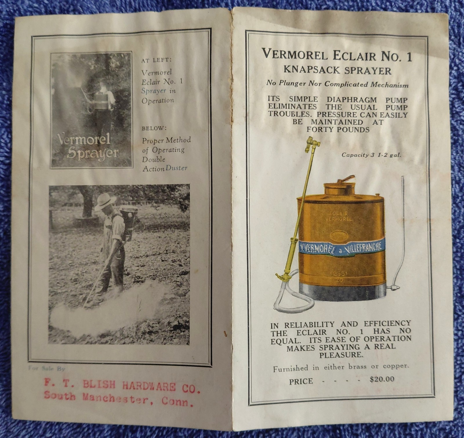Vermorel Dusters & Eclair No.1 Sprayer Brochure Vintage Farm Hardware Ad 1920s