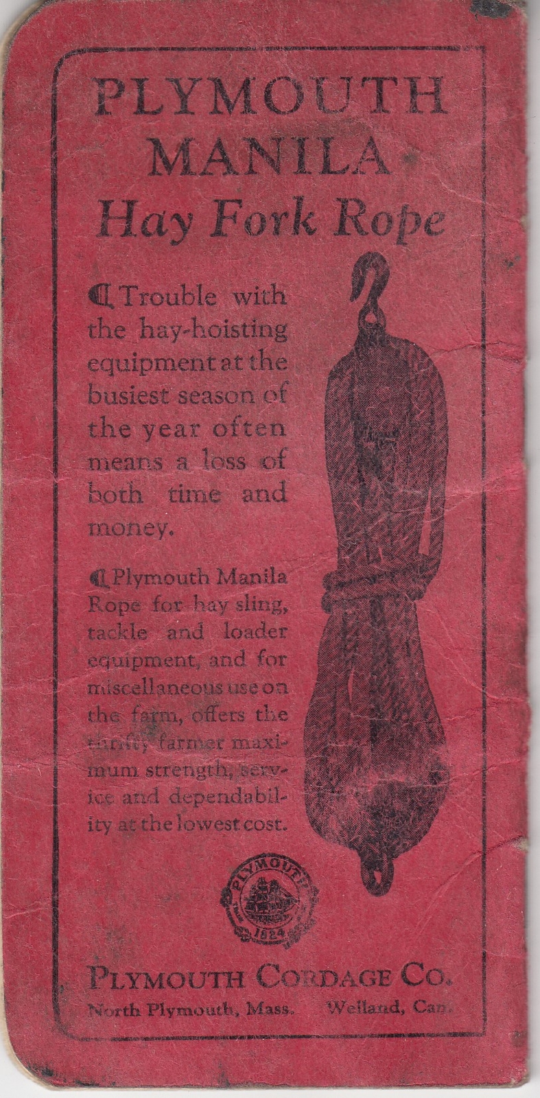 Plymouth Binder Twine- Plymouth Cordage Co. Memo Book 1927 Welland, Ontario