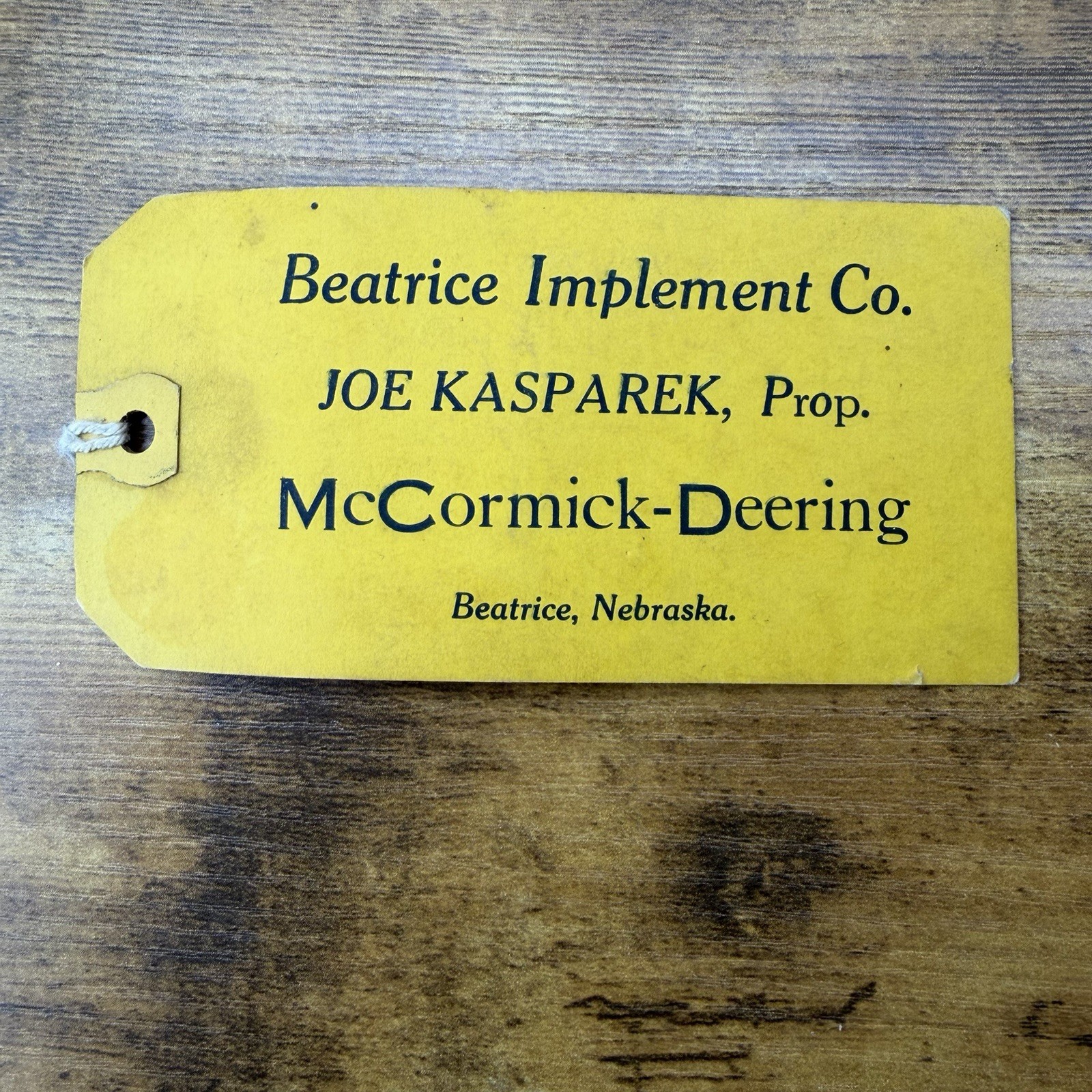 1920-30s Beatrice Implement Co. McCormick-Deering Advertising Tag – Joe Kasparek