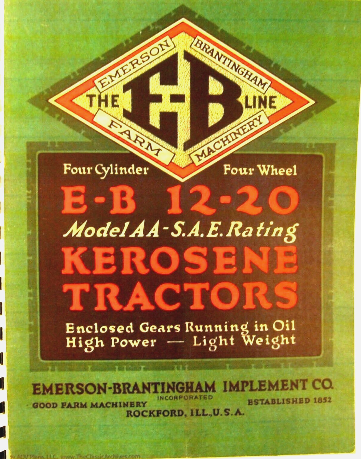 Emerson-Brantingham Implm.Model AA–S.A.E. Rating Kerosene Tractors E-B 12-20