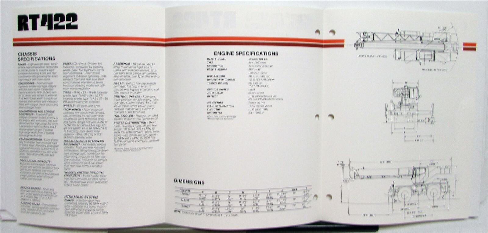 1986 Grove RT400 Series Crane Specifications Construction Sales Brochure