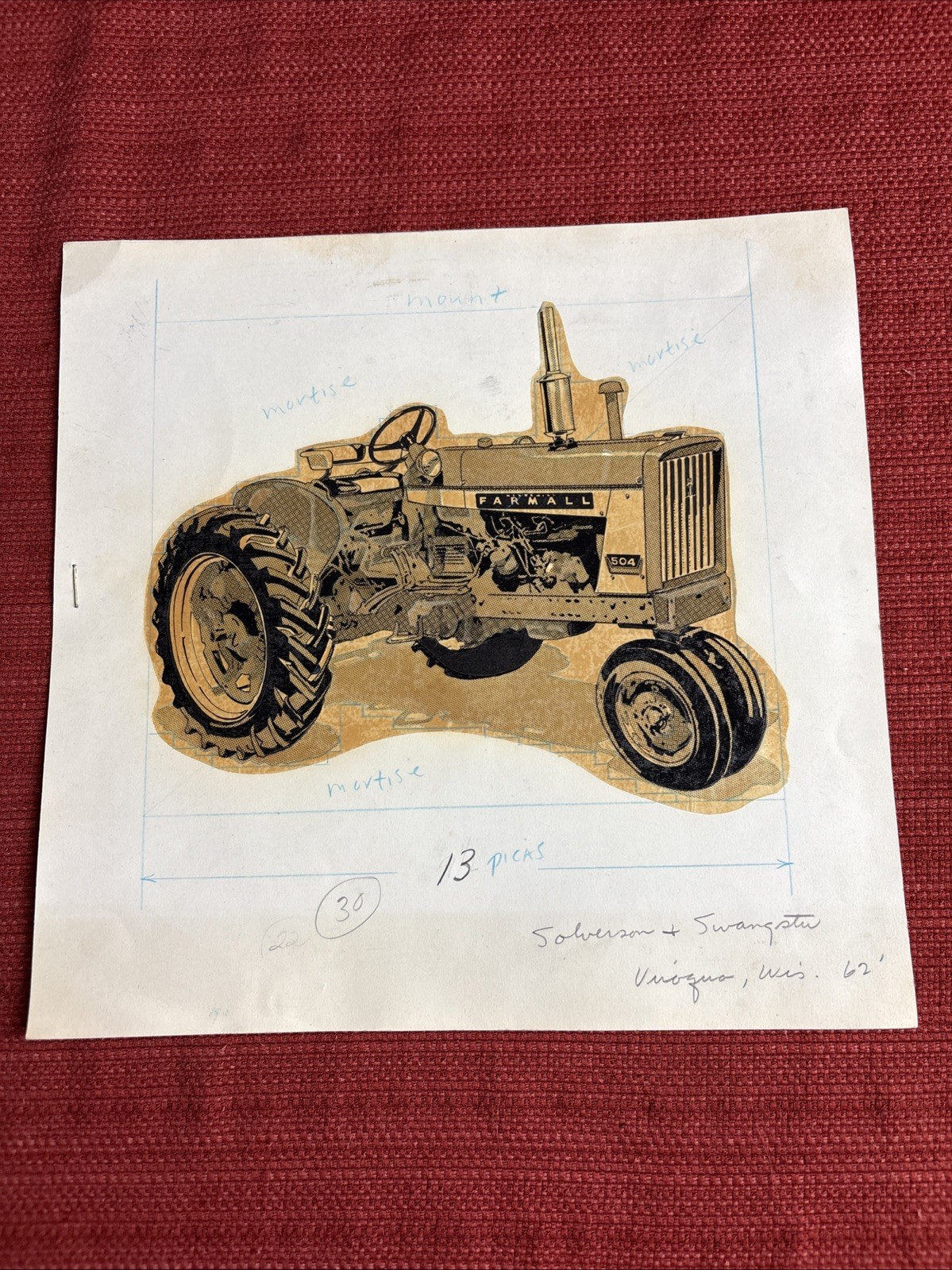 Vintage 1962 Farmall 504 Tractor Advertising Mock Up Art For Newspaper